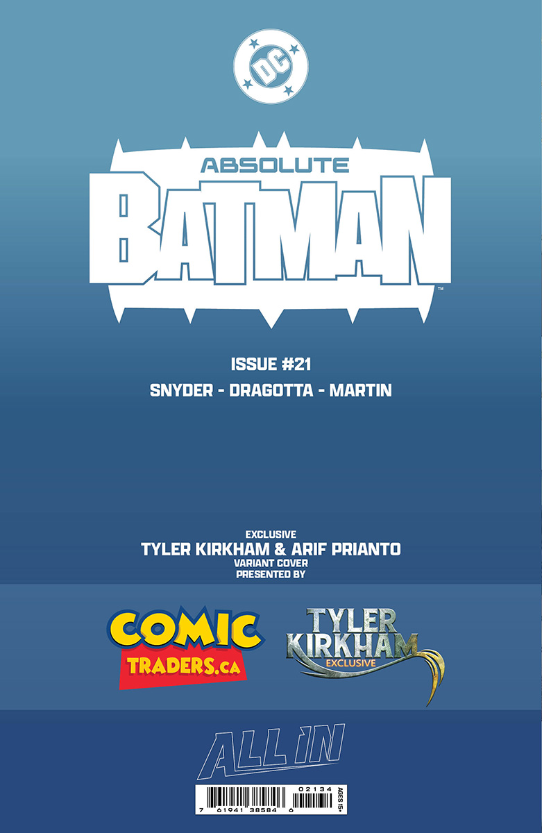 Absolute Batman #21 Tyler Kirkham Battle Damaged Deathstroke foil virgin exclusive cover, back cover detail