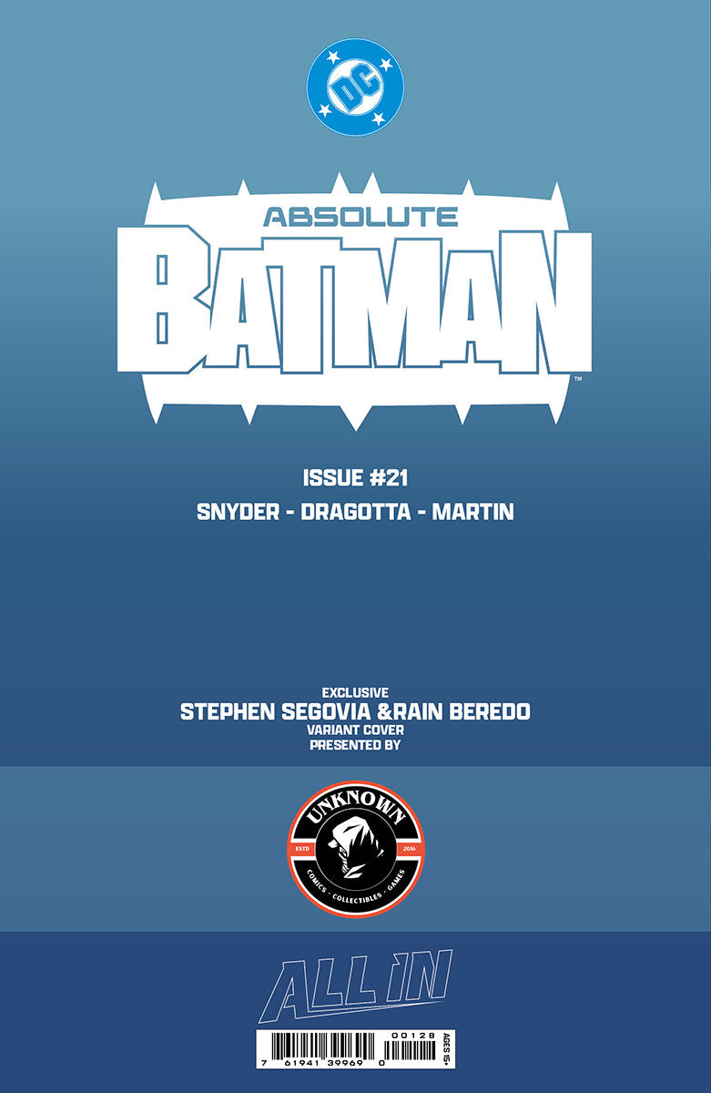 Absolute Batman #21 Stephen Segovia foil virgin exclusive cover, back cover detail