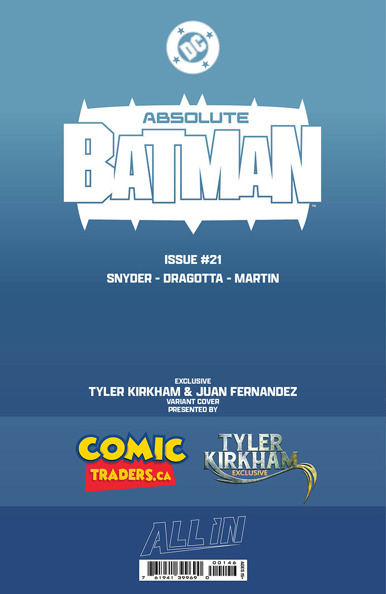 Absolute Batman #21 Tyler Kirkham Battle Damaged Two-Face foil virgin exclusive cover, back cover detail