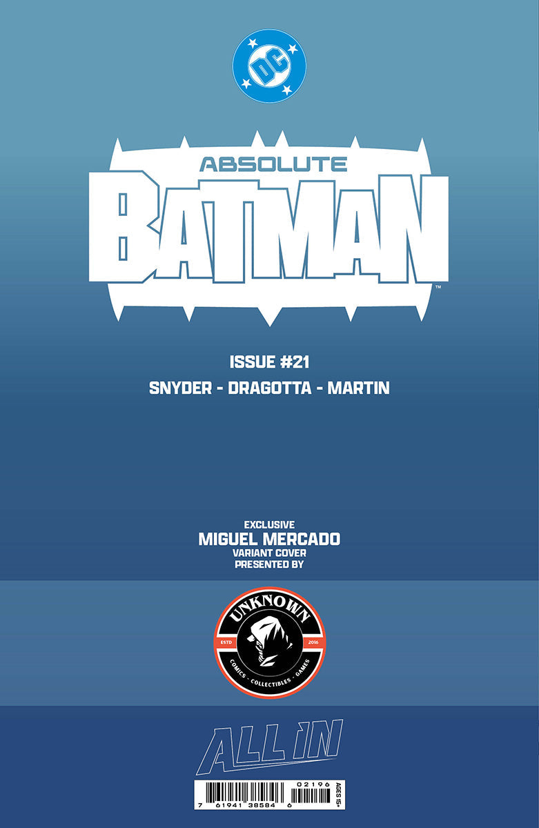 Absolute Batman #21 Miguel Mercado glow-in-the-dark exclusive cover, back cover detail