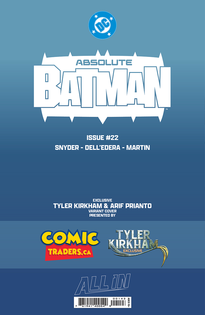 Absolute Batman #22 Tyler Kirkham Joker Battle Damaged foil exclusive cover, back cover detail