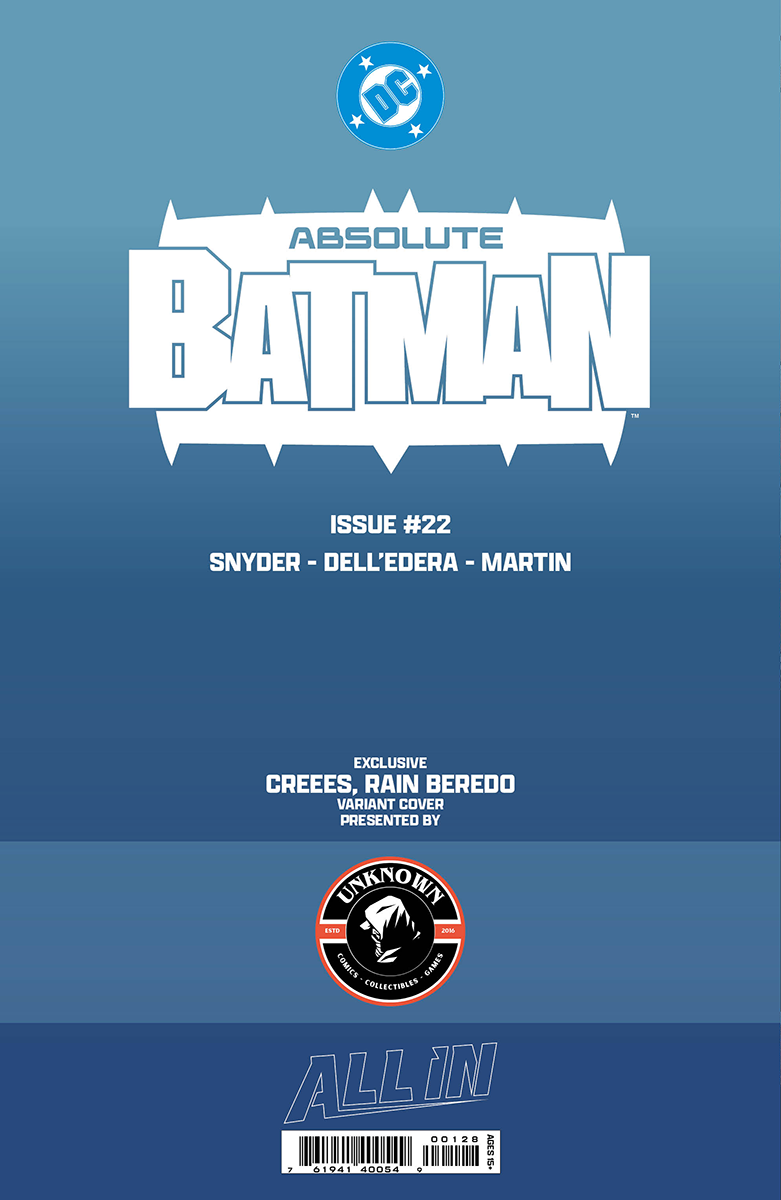Absolute Batman #22 Creees foil virgin exclusive cover, back cover detail