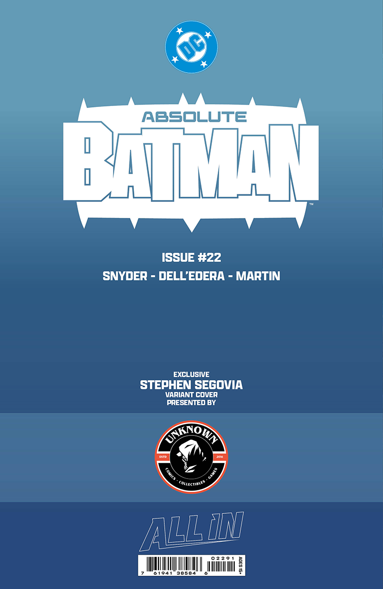 Absolute Batman #22 Stephen Segovia foil virgin exclusive cover, back cover detail