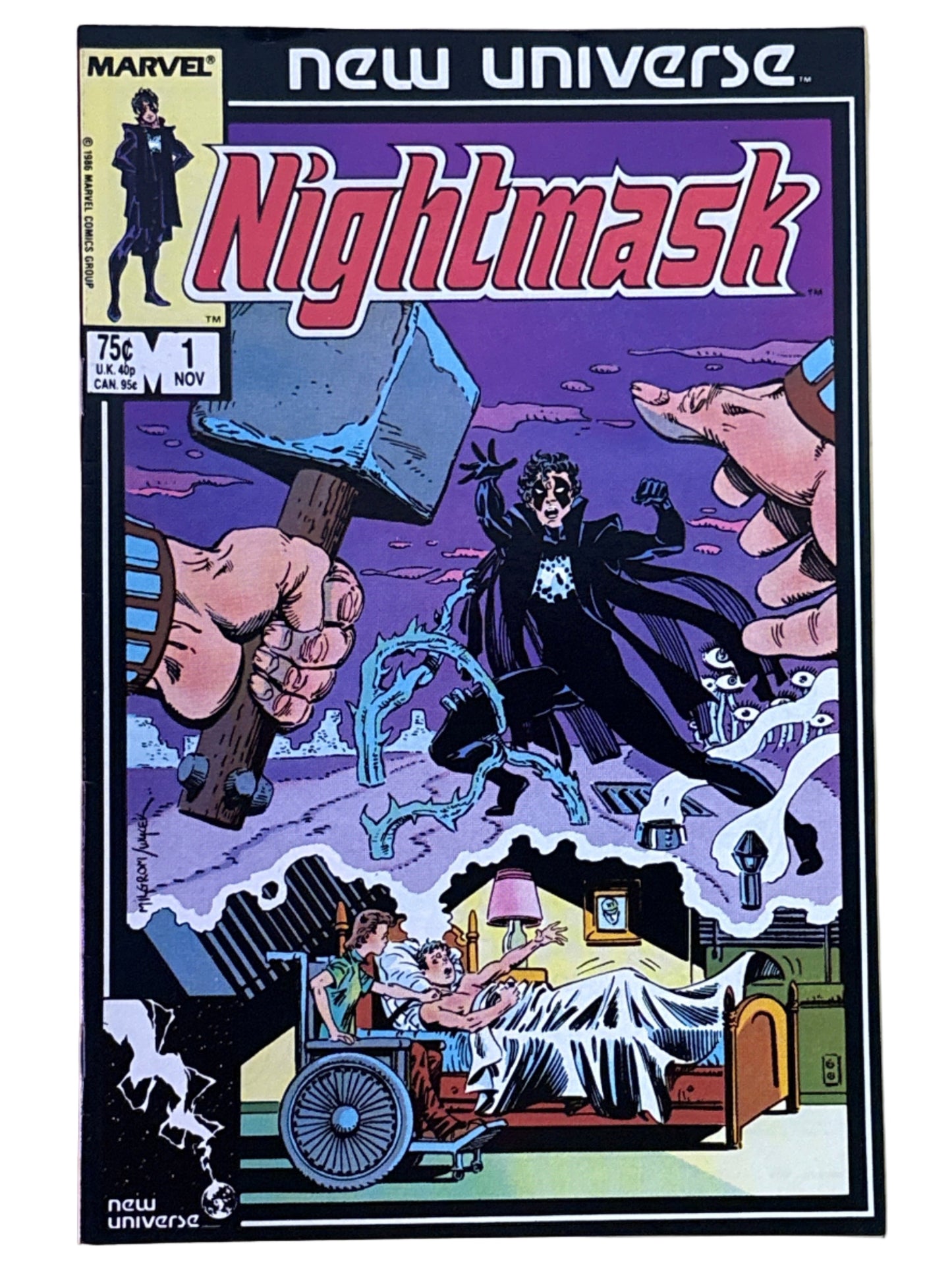 Comic book cover featuring Nightmask on a wooden surface