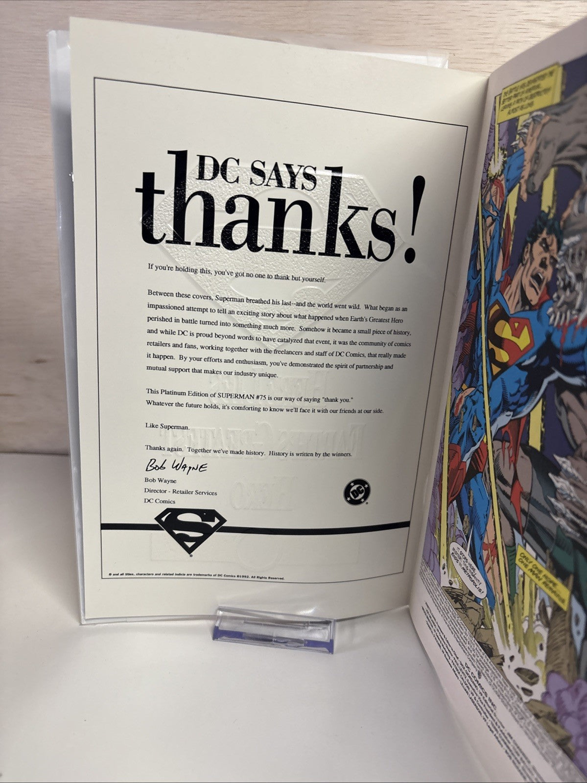 Superman #75 Platinum Retailer Variant with Letter From Assistant Editor