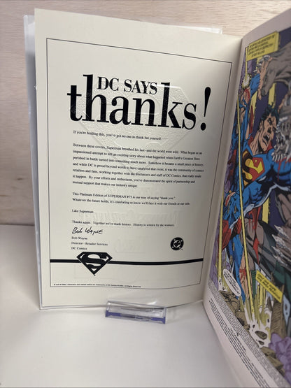 Superman #75 Platinum Retailer Variant with Letter From Assistant Editor