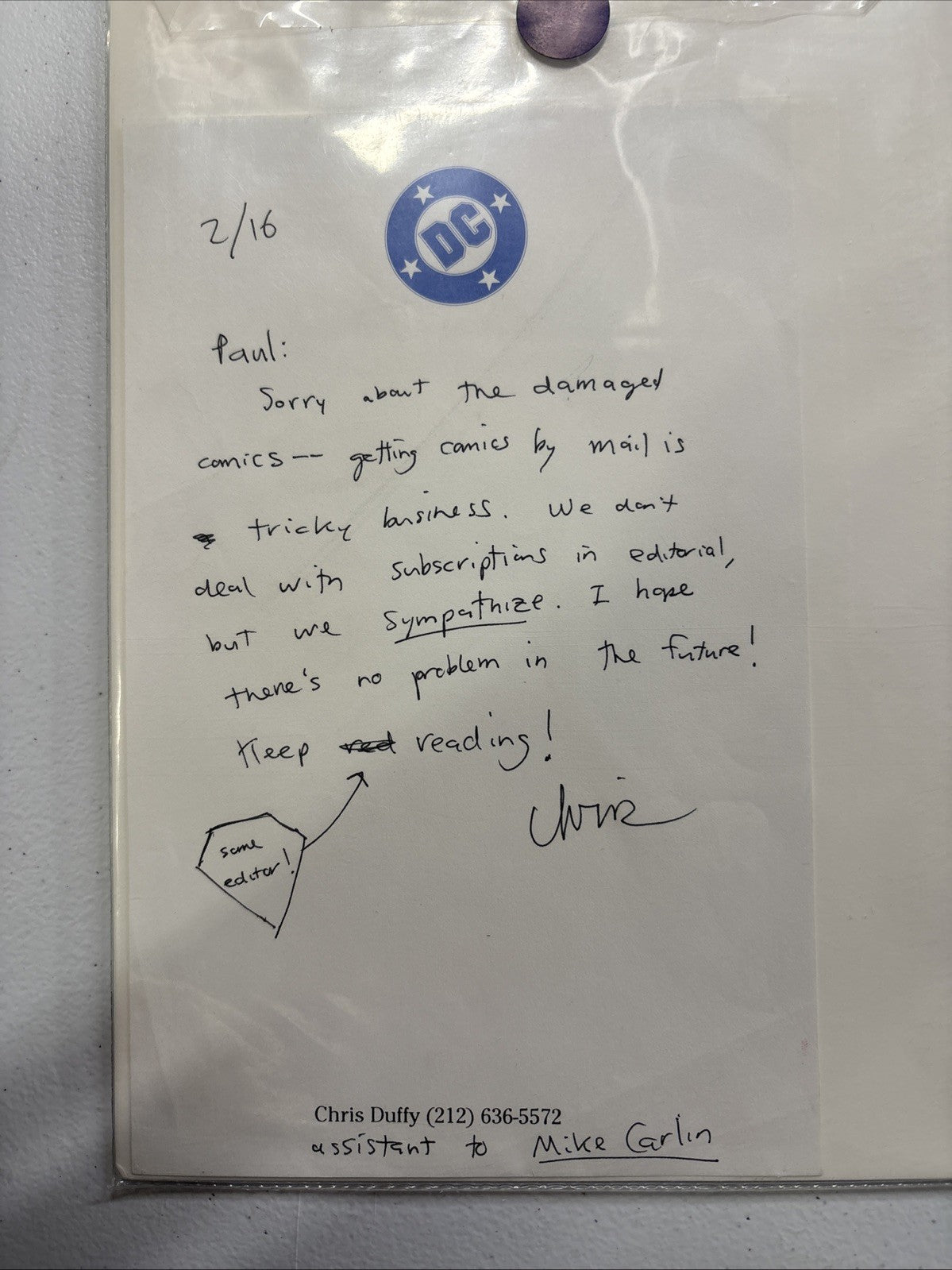 Superman #75 Platinum Retailer Variant with Letter From Assistant Editor