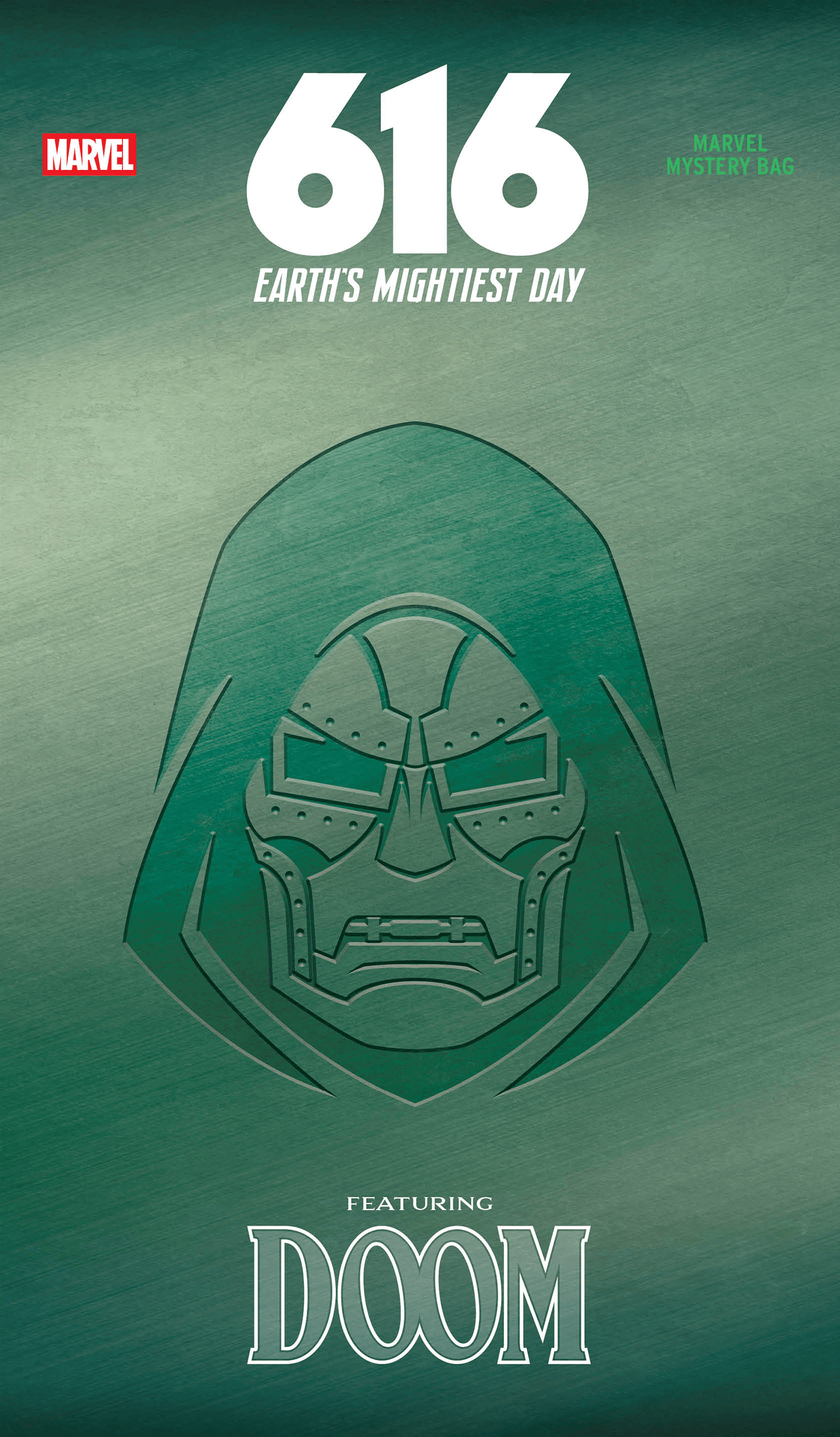 Packaging of 616 Day Marvel Mystery Bag Featuring Doom — sealed mystery bag with Doctor Doom artwork and 616 Day trade dress, Marvel Comics 2026