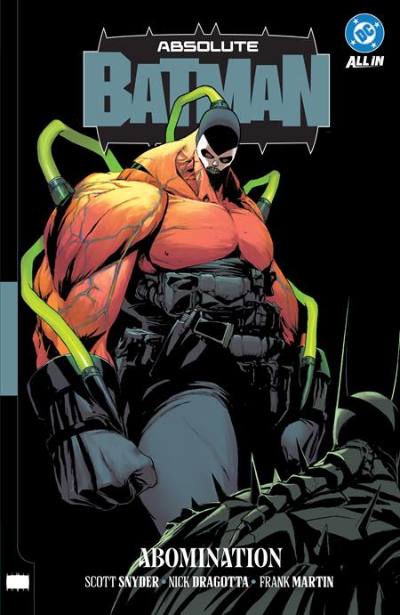 Comic book cover featuring a muscular character with a mask and green mechanical arms on a black background.