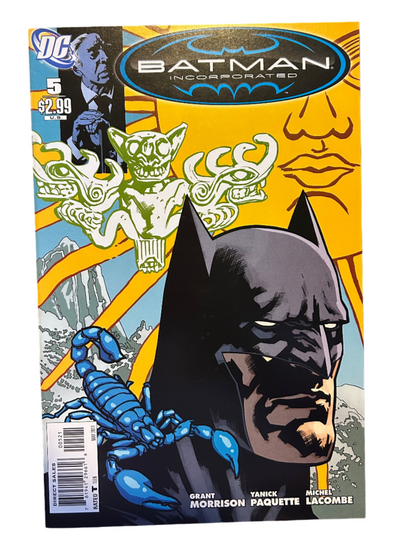 Comic book cover featuring Batman on a wooden surface