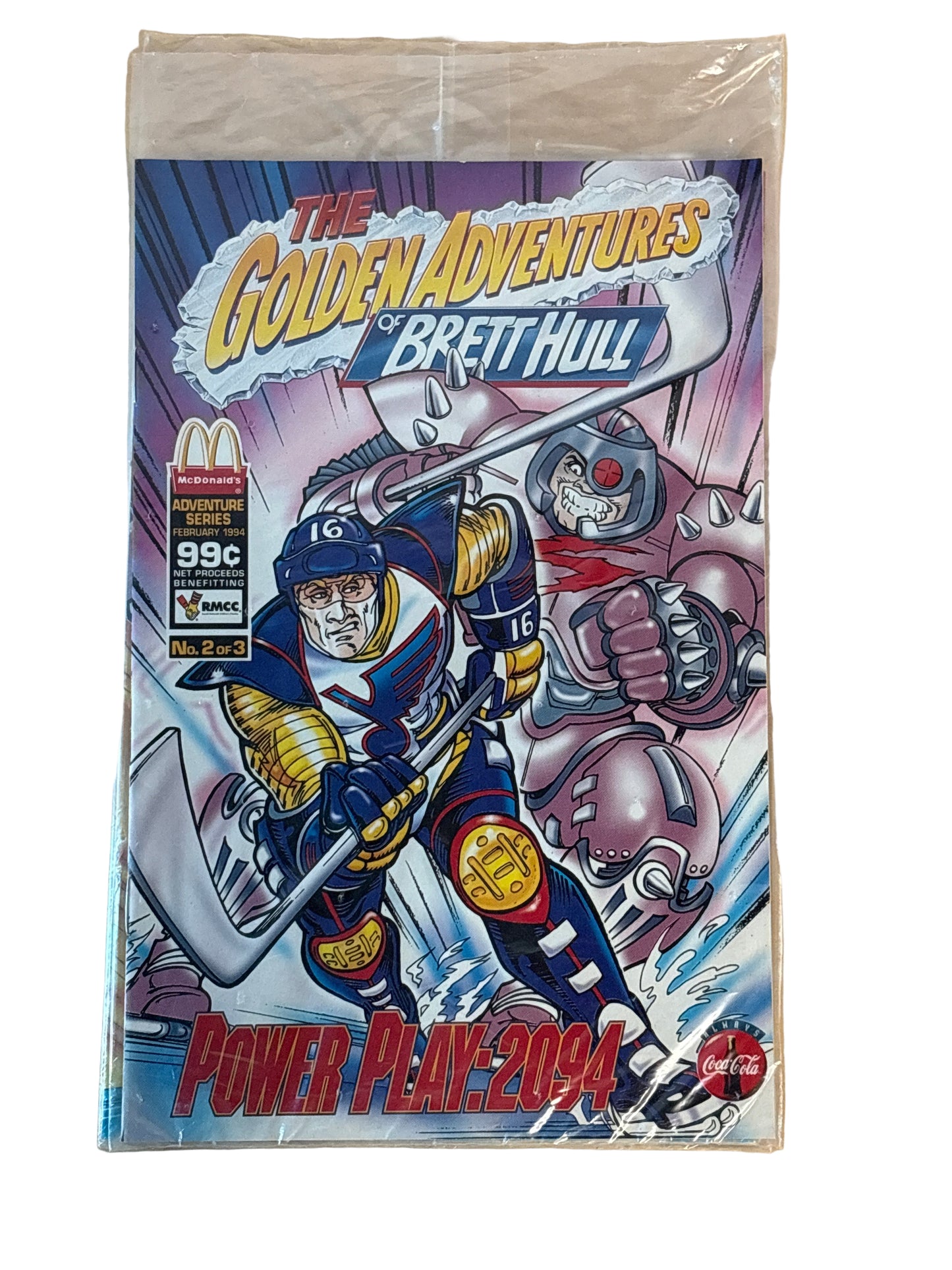 Hockey trading card in protective packaging on a wooden surface