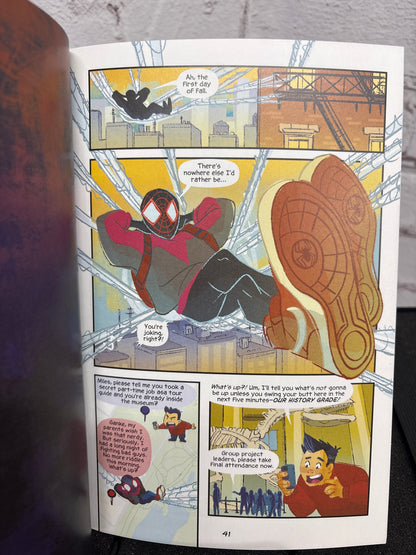 Comic book page with superhero character and text bubbles on a white background