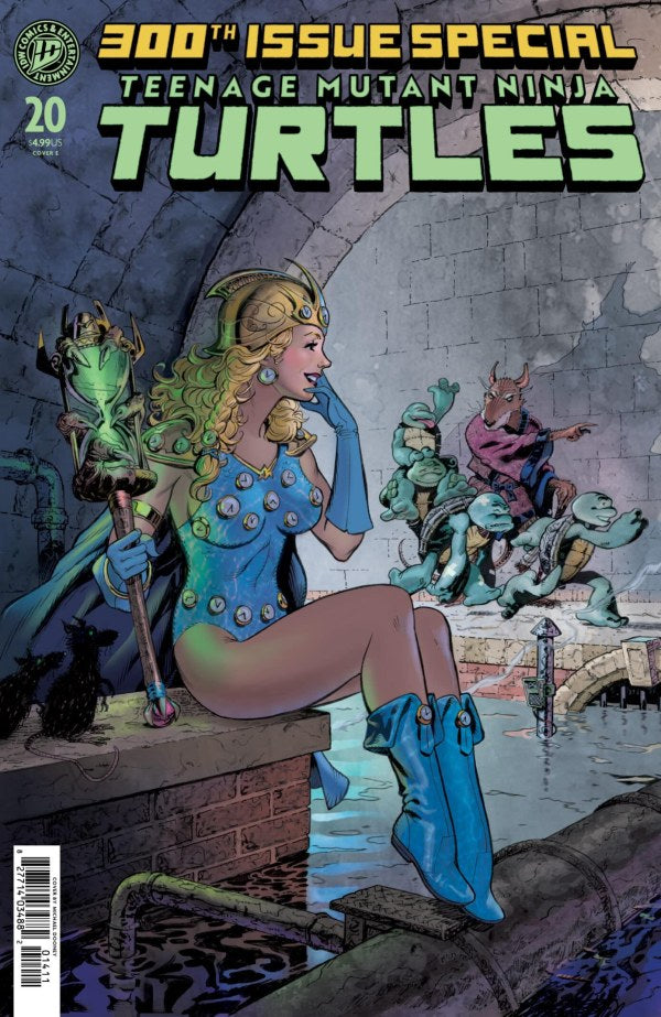 Comic book cover featuring a woman in a blue outfit with green creatures in the background