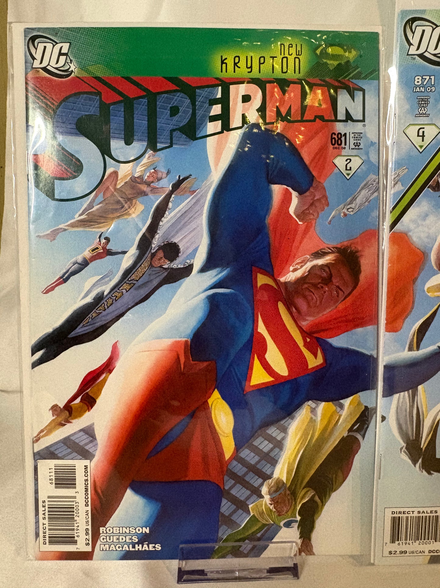 Superman #681, Action Comics #871 & Supergirl #35 – Alex Ross Connecting Cover Triptych Set (New Krypton, DC 2008–09)
