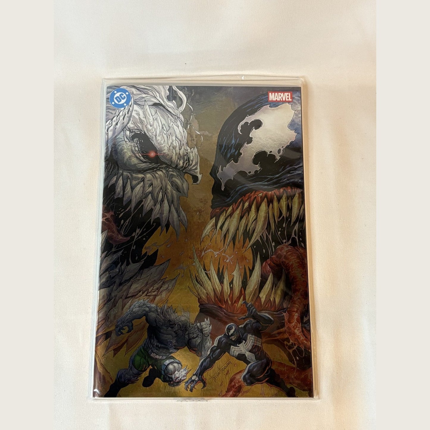 Superman/Spider-Man #1 (2026) Tyler Kirkham exclusive foil variant cover, Doomsday vs Venom