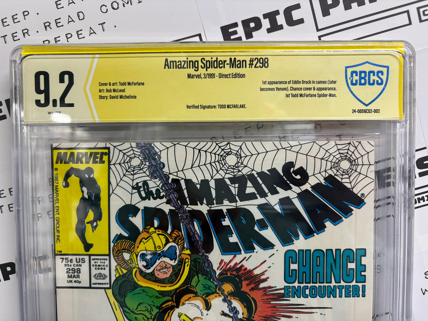 Amazing Spider-Man #298 (Marvel, 1988) — CBCS 9.2 — Signed by Todd McFarlane — 1st McFarlane on ASM; Eddie Brock (Venom) cameo
