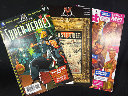 Three comic books on a black background