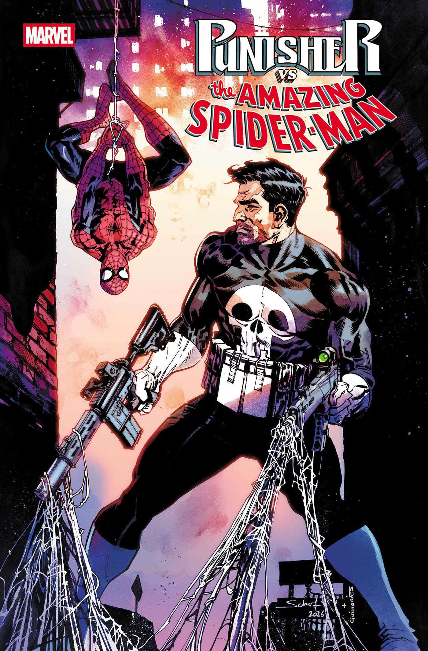 Comic book cover featuring The Punisher and Spider-Man with a cityscape background.