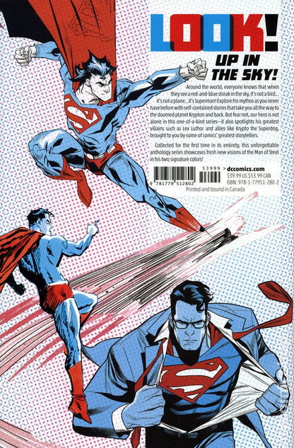 Superman comic book cover with action pose and text 'Look! Up in the Sky!'