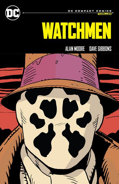 Comic book cover of 'Watchmen' featuring a character in a mask with a red hat.