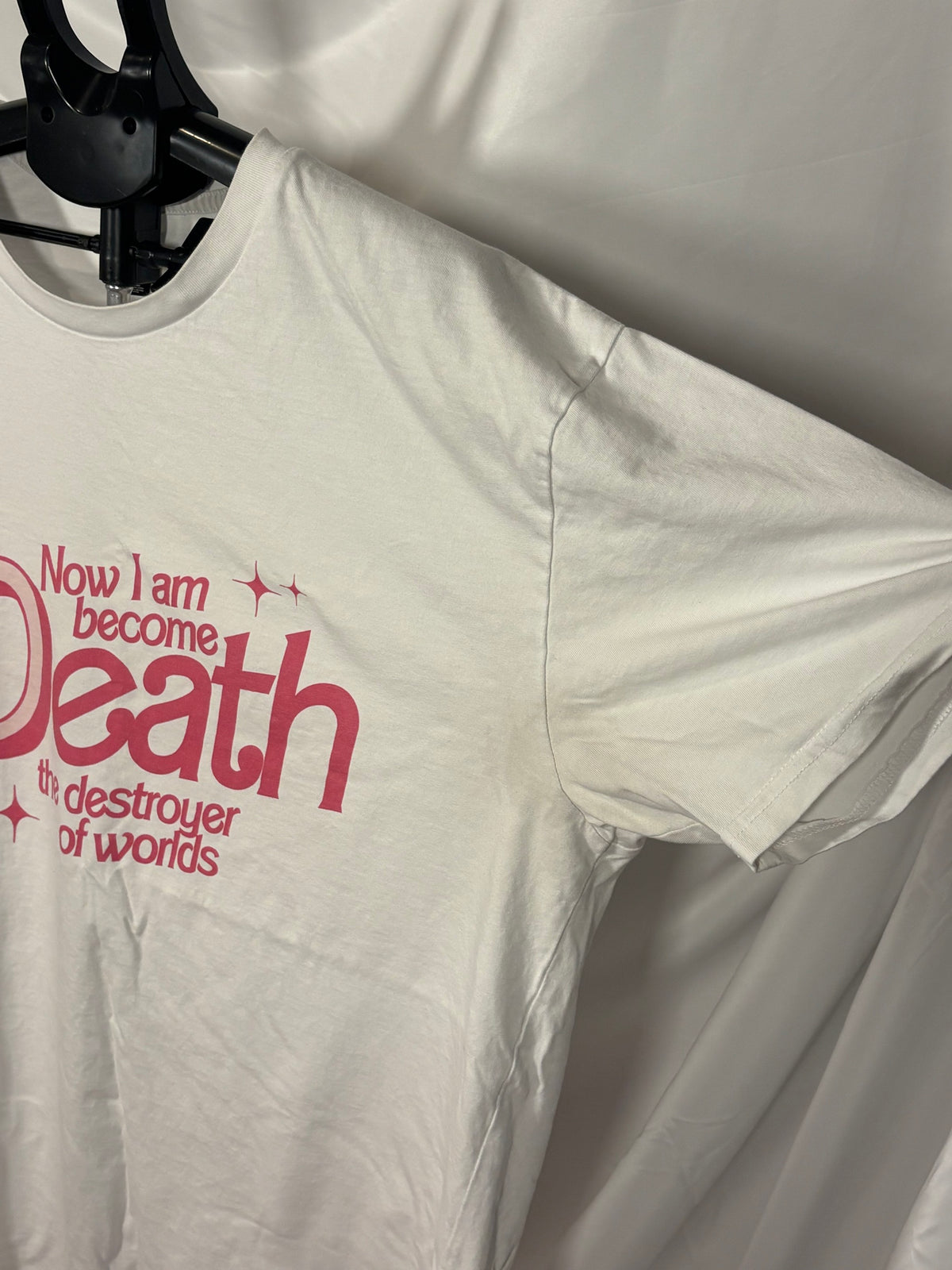 Now I am become Death tee shoulder closeup