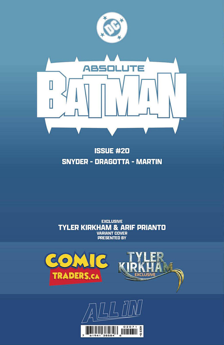 Absolute Batman #20 Tyler Kirkham virgin variant, back cover