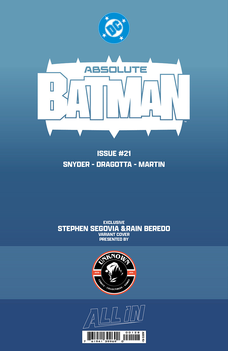 Absolute Batman #21 Stephen Segovia foil virgin variant, back cover
