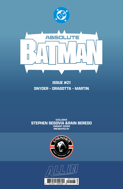Absolute Batman #21 Stephen Segovia foil virgin variant, back cover