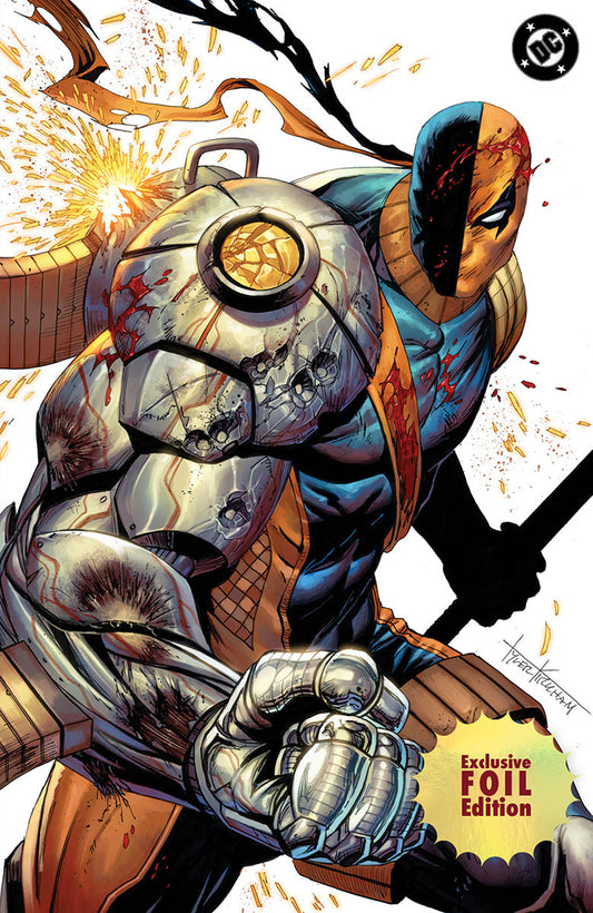 Absolute Batman #21 Tyler Kirkham battle damaged Deathstroke foil virgin variant cover – Unknown Comics exclusive