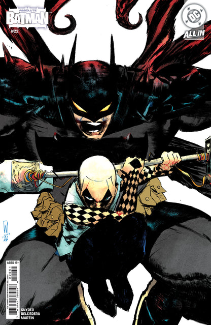 Cover of Absolute Batman #22 Cover E 1:25 Werther Dell'Edera Variant — Cover E incentive card stock art by Werther Dell'Edera featuring Batman and Harley Quinn, DC Comics 2026
