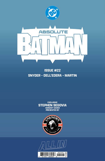 Absolute Batman #22 Stephen Segovia foil virgin variant, back cover