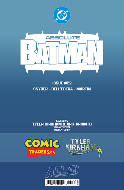 Absolute Batman #22 Tyler Kirkham Joker battle damaged foil variant, back cover
