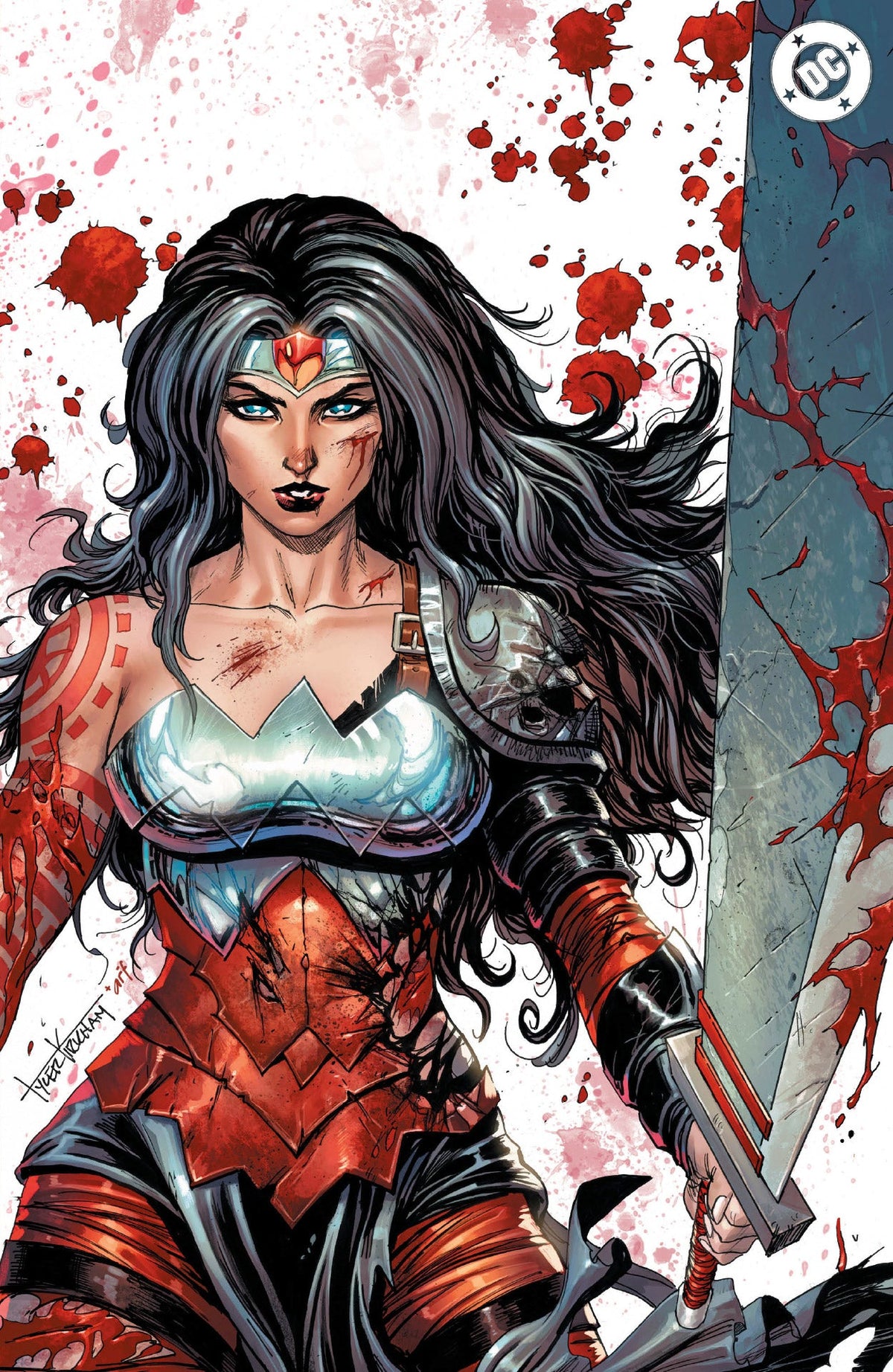 Absolute Wonder Woman #23 Tyler Kirkham battle damaged foil virgin variant cover, alternate view – Unknown Comics exclusive