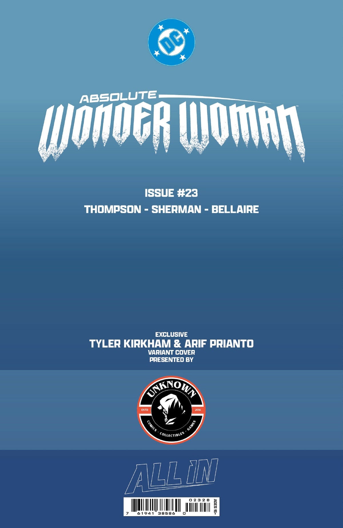 Absolute Wonder Woman #23 Tyler Kirkham battle damaged foil virgin variant, back cover