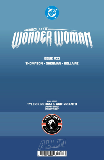 Absolute Wonder Woman #23 Tyler Kirkham battle damaged virgin variant, back cover