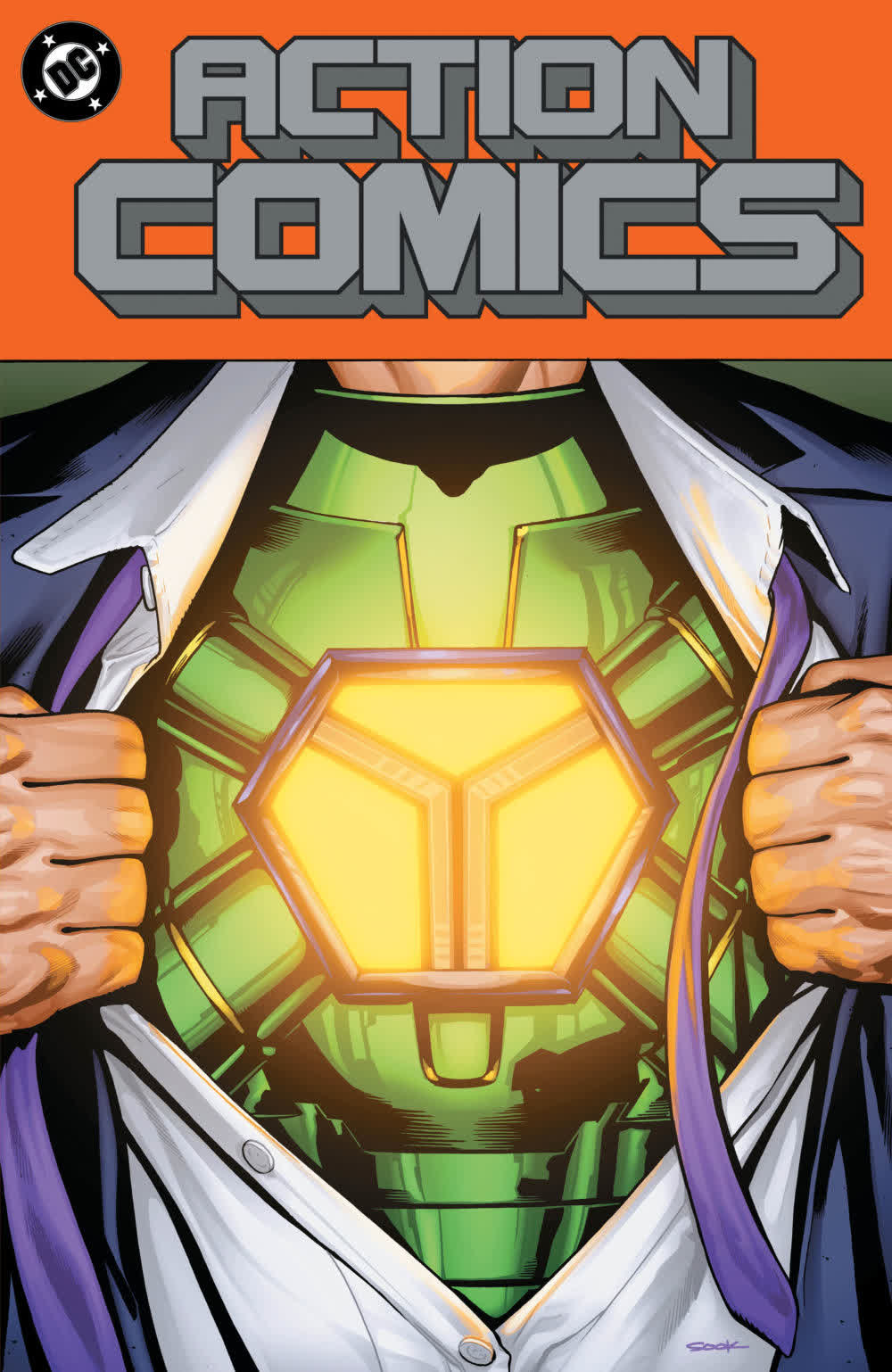 Action Comics #1103 Ryan Sook foil variant cover E — Lex Luthor tearing open his shirt to reveal the green warsuit