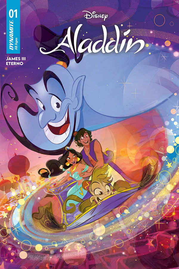 Cover of Aladdin #1 Cover A Nicoletta Baldari — Cover A art by Nicoletta Baldari featuring Aladdin, Jasmine and Genie in Agrabah, Dynamite Entertainment 2026