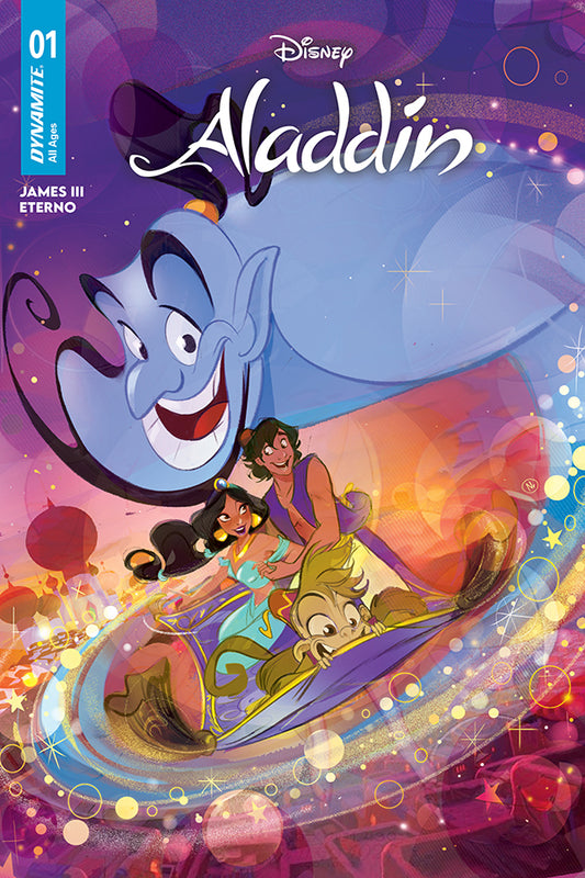 Cover of Aladdin #1 Cover A Nicoletta Baldari — Cover A art by Nicoletta Baldari featuring Aladdin, Jasmine and Genie in Agrabah, Dynamite Entertainment 2026