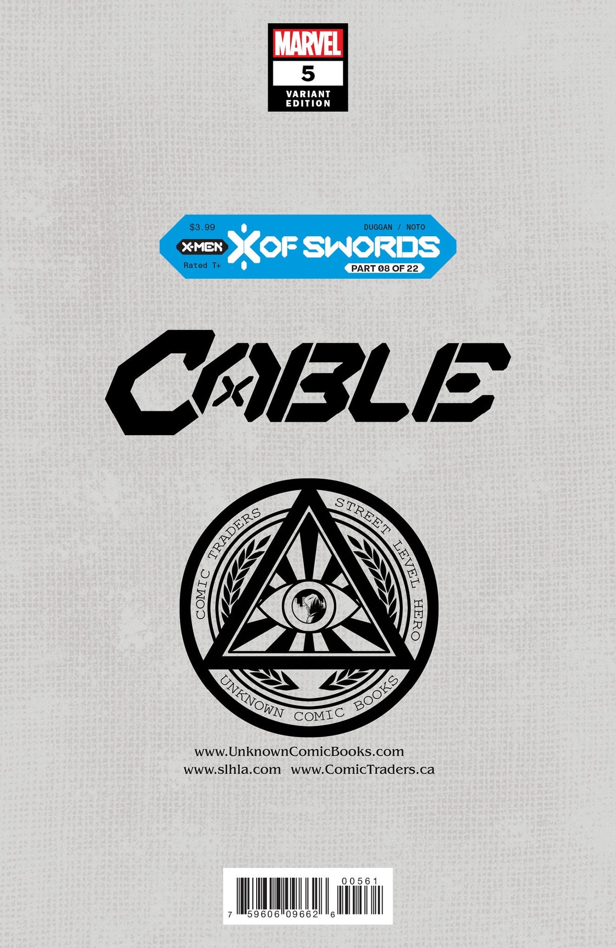 Cable #5 Tyler Kirkham X of Swords variant, back cover