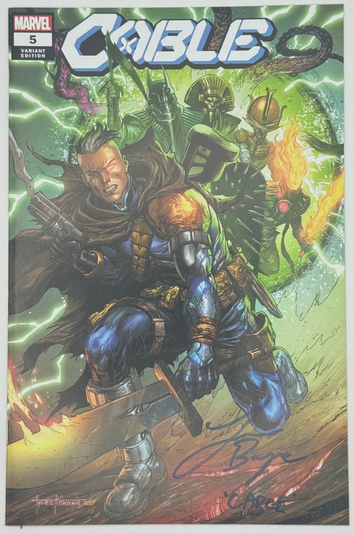 Cable #5 Tyler Kirkham X of Swords variant, photo of signed copy