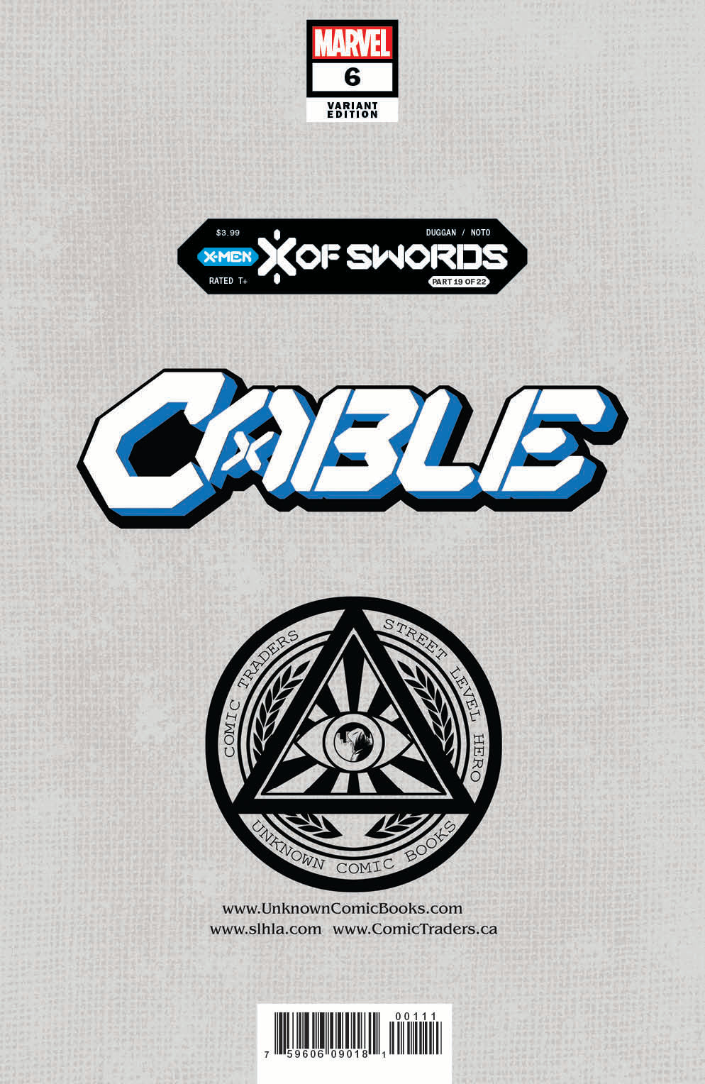 Cable #6 David Nakayama X of Swords virgin variant, back cover