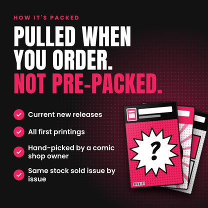 Infographic: comic mystery bundle is pulled when you order from current new releases, not pre-packed