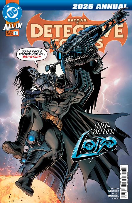 Cover of Detective Comics 2026 Annual #1 Cover A Nicola Scott — Cover A art by Nicola Scott featuring Batman and Lobo, DC Comics 2026