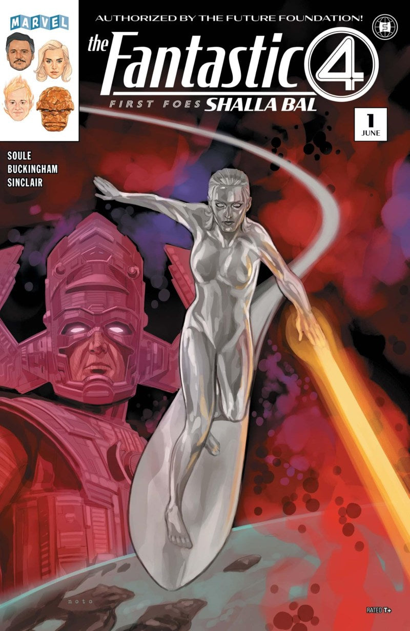 Cover of Fantastic Four: First Foes – Shalla-Bal #1 — main cover art by Phil Noto featuring Shalla-Bal as a herald of Galactus, Marvel Comics 2026