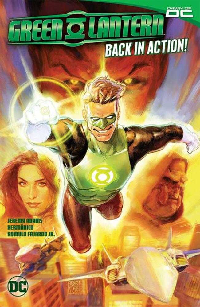 Cover of Green Lantern Vol 1: Back in Action TPB Book Market Edition – Xermanico art featuring Hal Jordan charging his power ring, DC Comics 2024