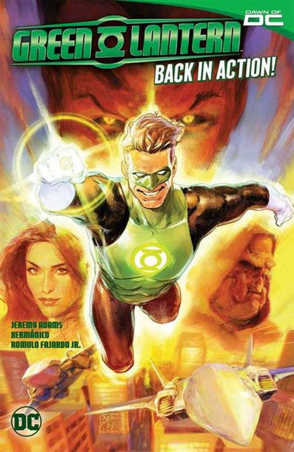 Cover of Green Lantern Vol 1: Back in Action TPB Book Market Edition – Xermanico art featuring Hal Jordan charging his power ring, DC Comics 2024