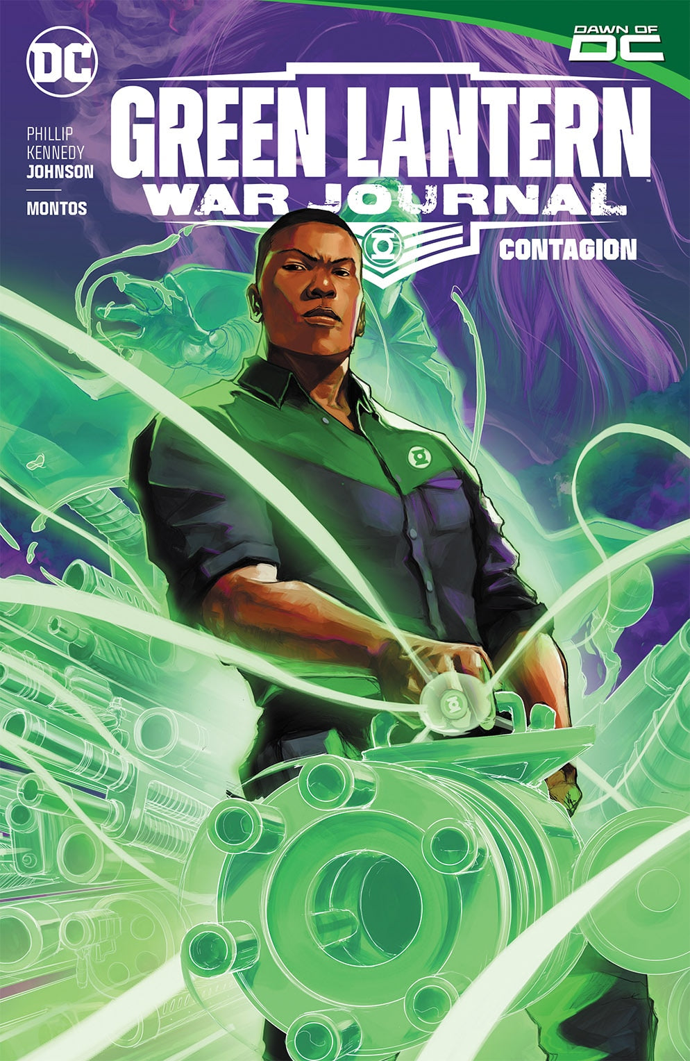 Cover of Green Lantern: War Journal Vol 1: Contagion TPB – Montos art featuring John Stewart in armor wielding a green energy blade, DC Comics 2024