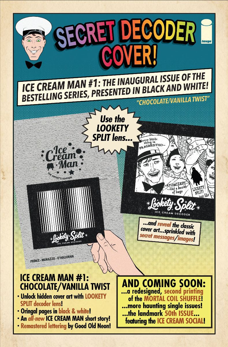 Ice Cream Man #1 Chocolate/Vanilla Twist back cover — Secret Decoder Cover instructions and contents