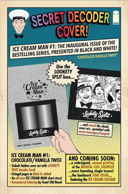 Ice Cream Man #1 Chocolate/Vanilla Twist back cover — Secret Decoder Cover instructions and contents