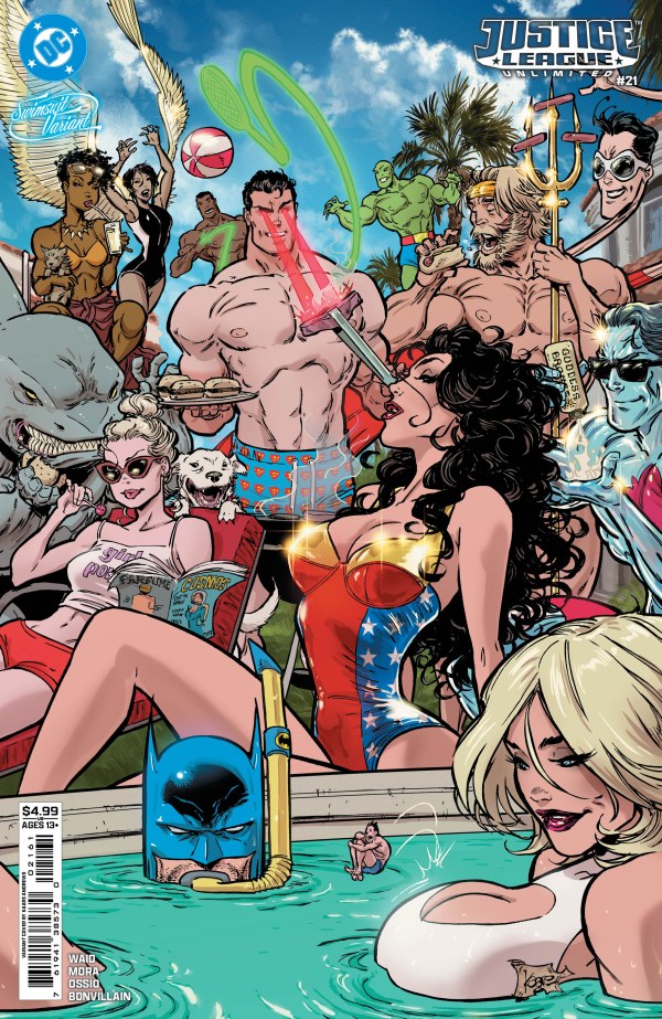 Cover of Justice League Unlimited #21 Cover F swimsuit variant by Kaare Andrews, DC Comics